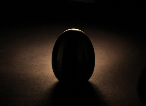 Headlamp from behind and above towards a point behind the egg in order to get the shape of the egg